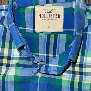 Hollister Blue and Green Casual Button Down Shirt